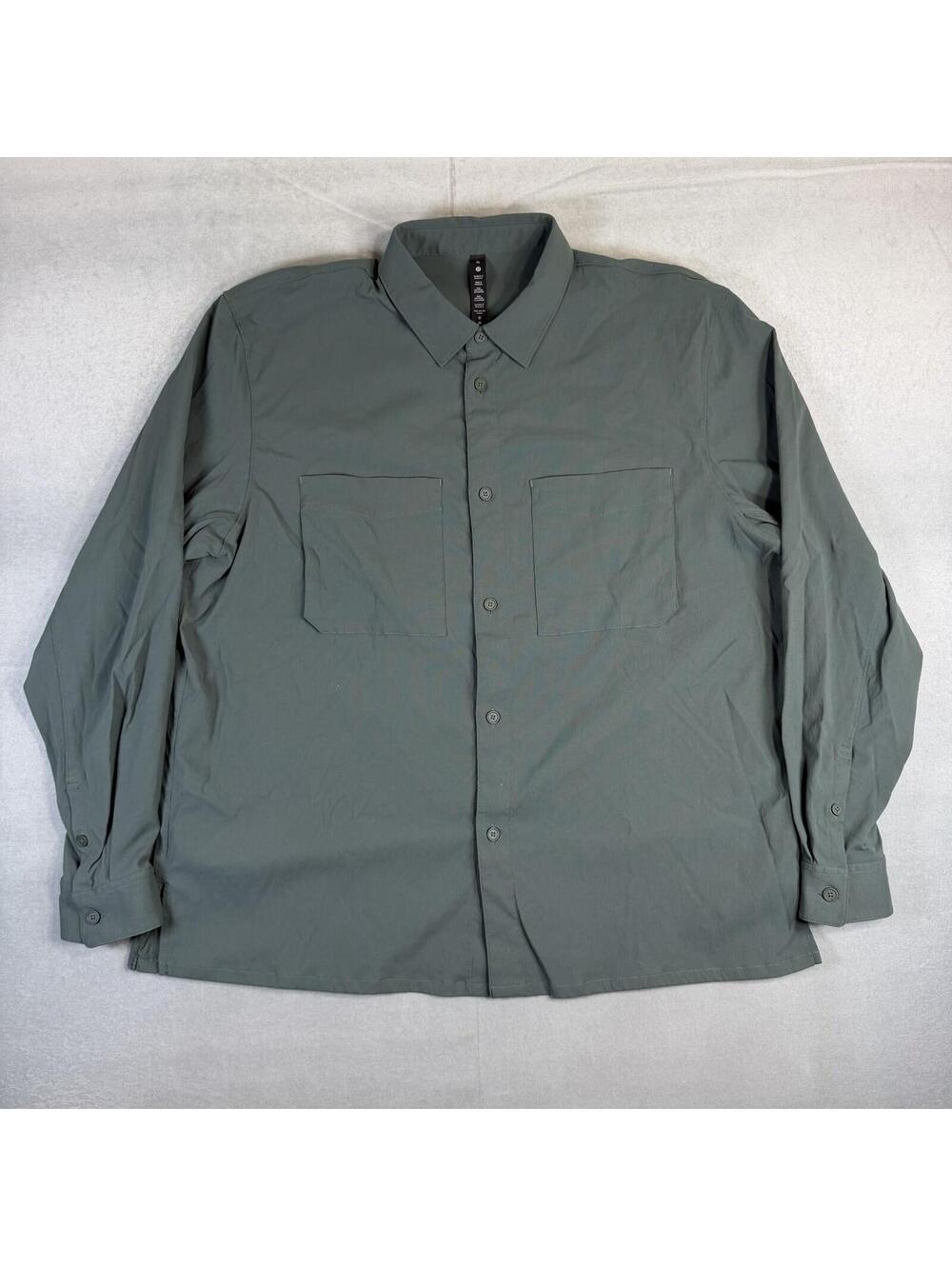 Lululemon Long Sleeve Relaxed Fit Shirt Mens XL Army Green Button Up Stretch